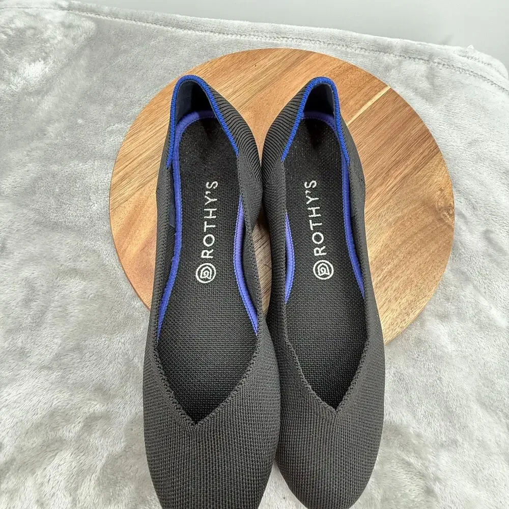 Rothy's The Flat Shoes Womens Size 10.5 Black Blue Washable Pointed‎ Ballet Eco